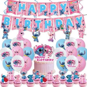 PiliStar Stitch Décorations de Fête d'anniversaire Autocollants Lilo Stitch,Fournitures de Fête d'anniversaire Enfants Anniversaire Filles Garçons Bracelets Lilo Stitch Cake Topper 