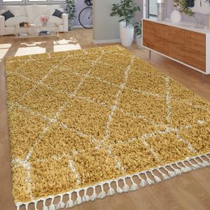 TAPIS Tapis Poils Longs Jaune Salon Motif Berbère Design