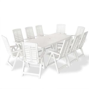 Ensemble table et chaise de jardin Salon de jardin en plastique - Blanc - 210 x 96 x 72 cm
