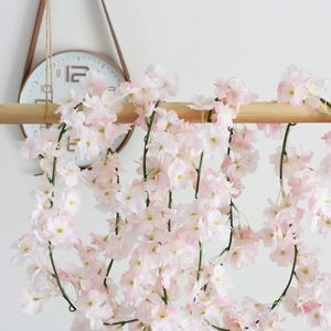 FLEUR ARTIFICIELLE Fleurs artificielles en Soie Fleur de Cerisier Guirlande Vigne Suspendue pour Mariage Décoration de Jardin Maison 2 Pack (Rose)