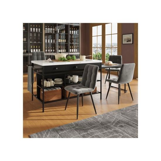 Îlot De Cuisine Mobile Avec Plateau Rabattable - Armoire Buffet Blanche, Rangements, Roulettes, 106x50x90.5 Cm