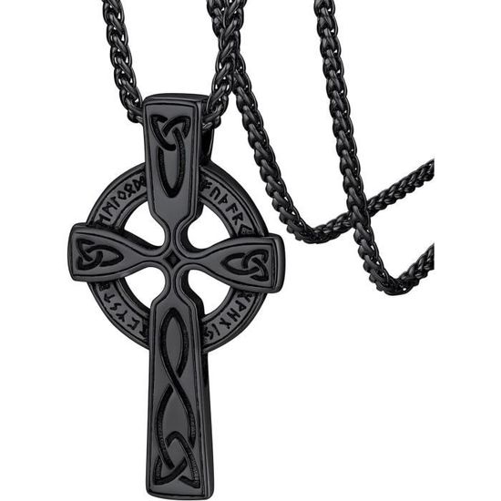 Collier Croix Chrétienne En Acier Inoxydable - Chaîne 55+5 Cm Ajustable - Pendentif Protection - 14