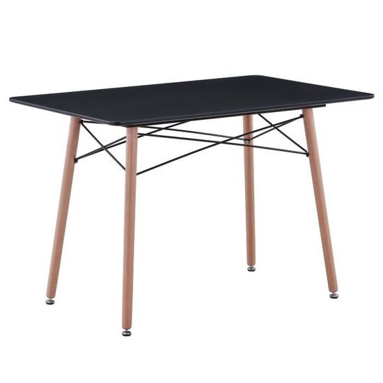 BenyLed Table de Cuisine Rectangulaire Moderne avec Pieds en Bois de Hêtre et Structure en Métal,Table D'appoint Scandinave, Noir