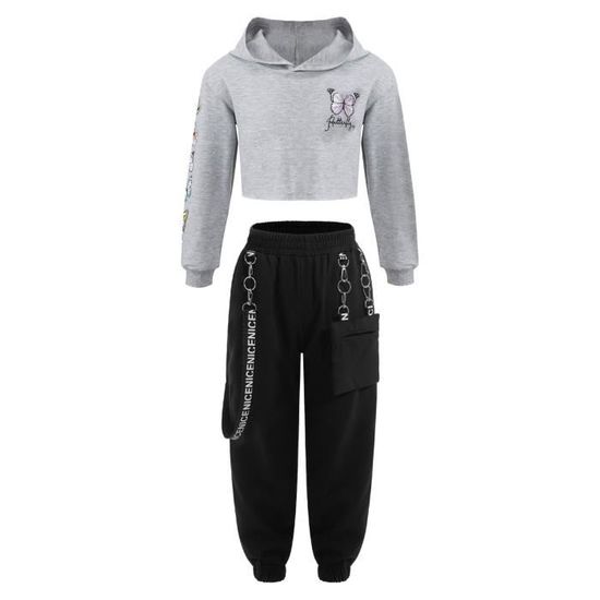 Mädchen Sport Set Crop Top + Cargohose - Hip Hop Tanz Outfit Für Jazz & Streetdance