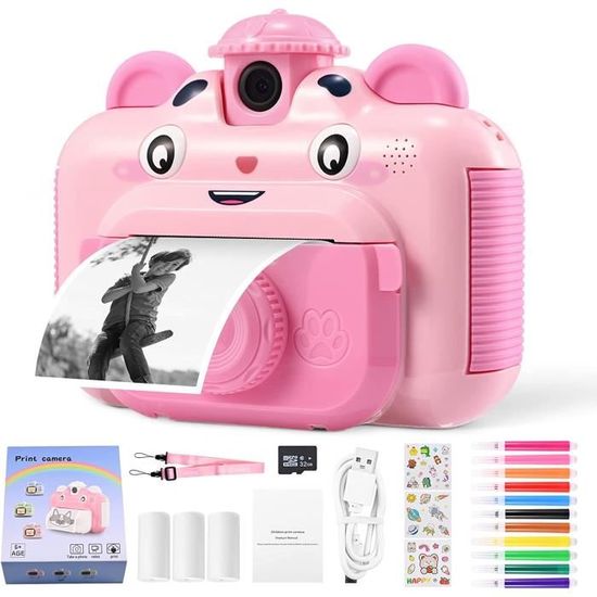 Appareil Photo Instantané Enfant 1080P HD – Impression Sans Encre, Écran 2.0″, Mode Selfie Vidéo, 4 Jeux, Cadeau 3-12 Ans (Jaune)