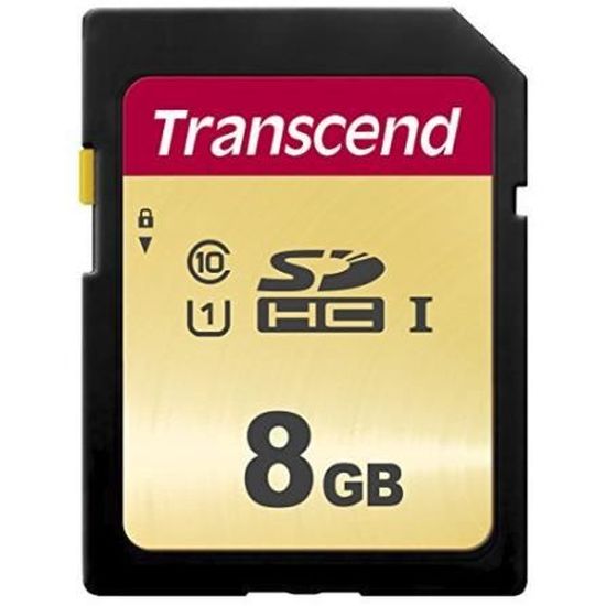 Carte SD 8GB UHS-I U1 TRANSCEND 500S - Class10 - Jusqu'à 95 Mo/s - Garantie limitée 5 ans