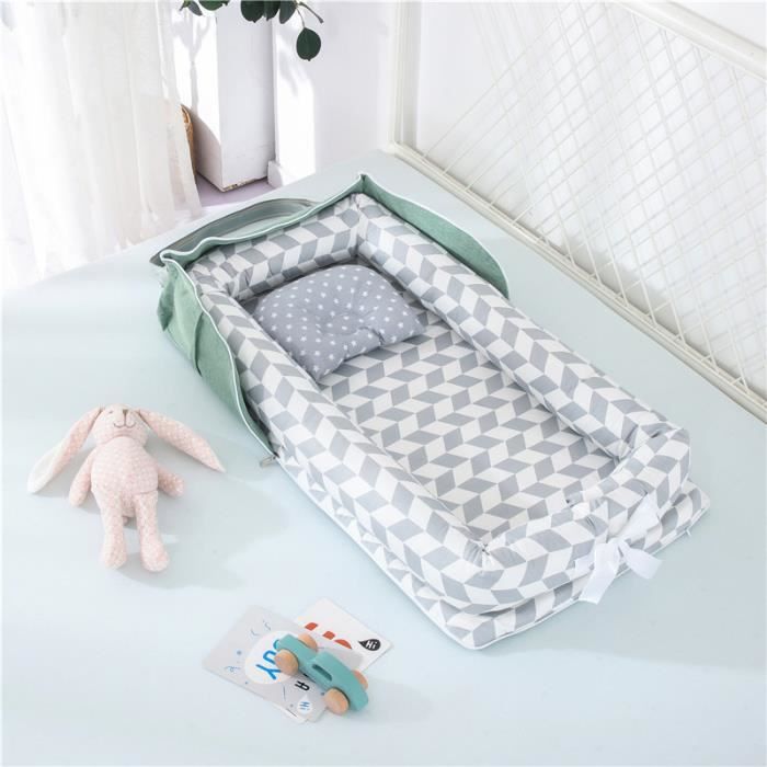 Lit Bébé Portable en Coton Reducteur de lit Pliable Nid pour nouveau-né nourrisson de voyage Lavable Berceau 0-2 Ans, Gris Treillis