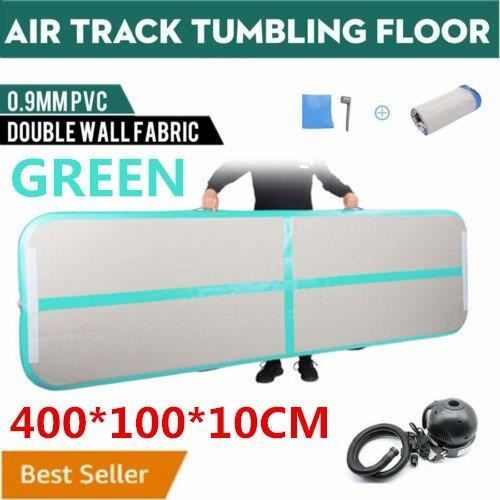 4M Air Track Floor Home Gonflable Gymnastique Formation Tumbling Mat GYM Green With Pump