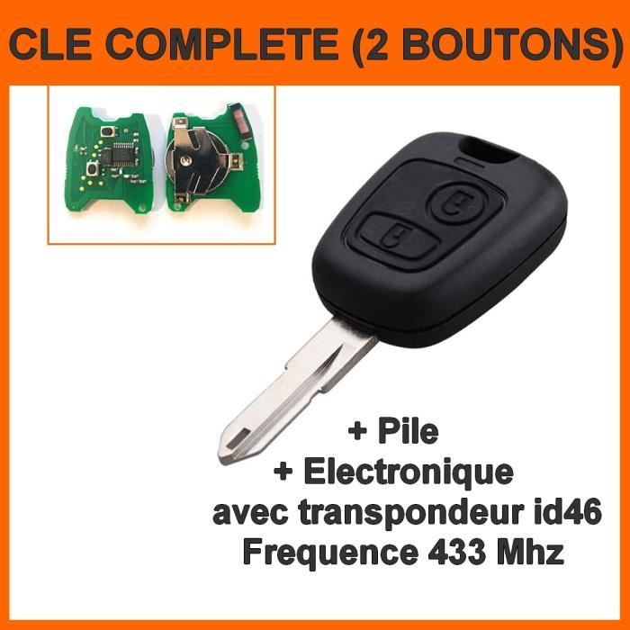 CLE VIERGE + ELECTRONIQUE avec TRANSPONDEUR ID46 PEUGEOT 206 206CC
