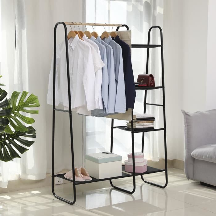 Portant Penderie Amovible Armoire à Vêtements Dressing Etagère à Chaussures Porte manteaux Métal et Bois