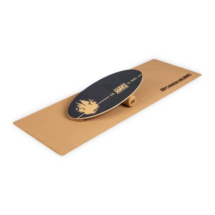 Planche d'équilibre - BoarderKING Indoorboard Allrounder - Tapis et rouleau de bois - liège inclus - Noir