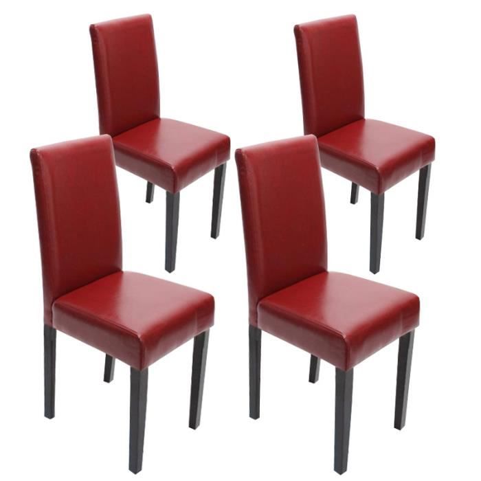 Lot de 4 chaises de séjour Littau, cuir reconstitué, rouge, pieds foncés.