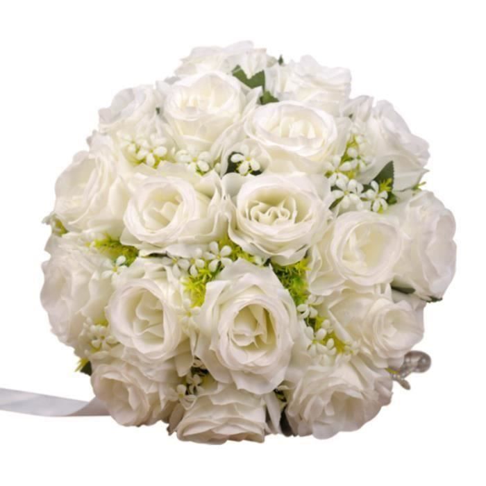 Bouquet De Fleurs Faux avec Soie Artificielle Fleurs de Mariage s pour la mariée Maison Jardin Décoration ,Blanc
