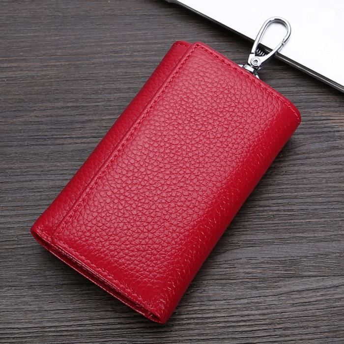 Porte Clé Étui à clé,Porte clés mode cuir femme de ménage hommes femmes voiture porte clés couvre fermeture éclair - Type Red