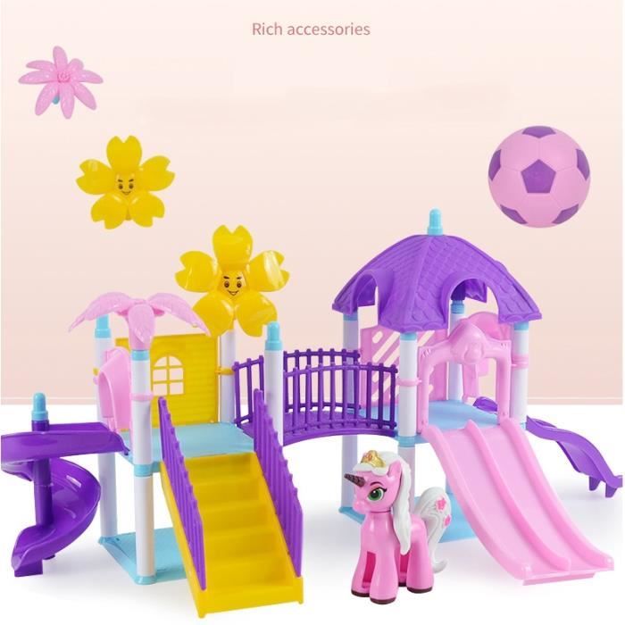 Parc de Jeux Petit Poney à Construire Soi-Même - Jouet Miniature Construction Eveil - 47 pieces + 1 Poney - A partir de 3 ans