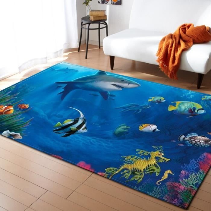 NO-4. 150X100cm Tapis de sol doux pour enfants - Tapis de grande taille 3D, dauphin/requin/poisson, tapis de sol, tapis de sol, tapi