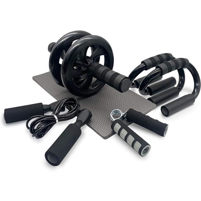 Euyecety Roue Abdominale Appareils de Fitness, Roue AB avec Barre Push-up Corde à Sauter Main Préhenseur Tapis pour Genou, Entraîneu