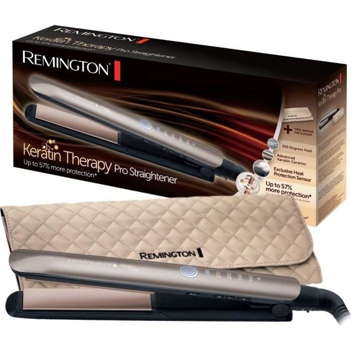 Remington Fer à Lisser, Lisseur Keratin Therapy Pro, Plaques Céramique Avancée, Chauffe Rapide, Lissage Professionnel, 5 Températ