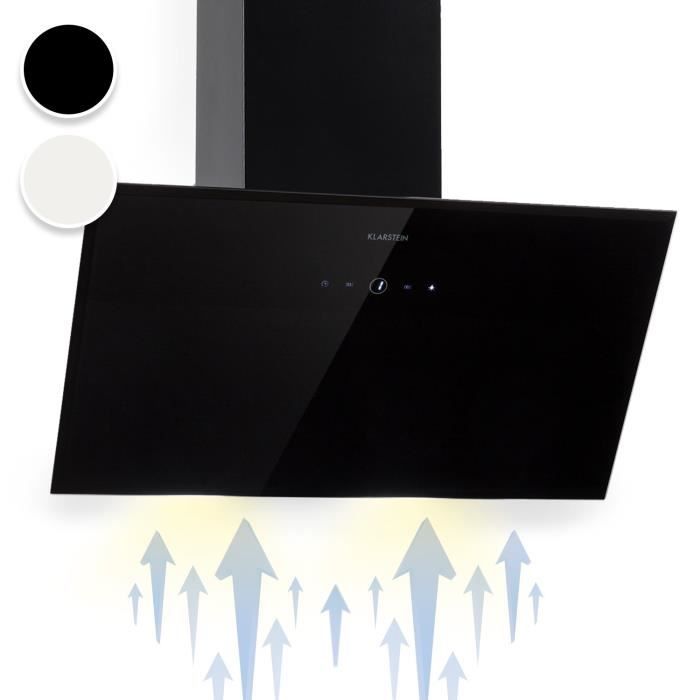 Hotte aspirante cuisine 60 cm - Klarstein - 350m³/h - hotte inclinee avec 3 vitesses - LED - hotte murale classe B - noir