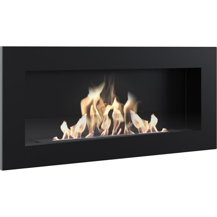 Cheminée au Bioéthanol- 90 x 40cm-Avec Vitre de Protection- Mural ou Encastré 1 Brûleur d’0,5L Longueur de la Ligne de feu 50cm -TÜV