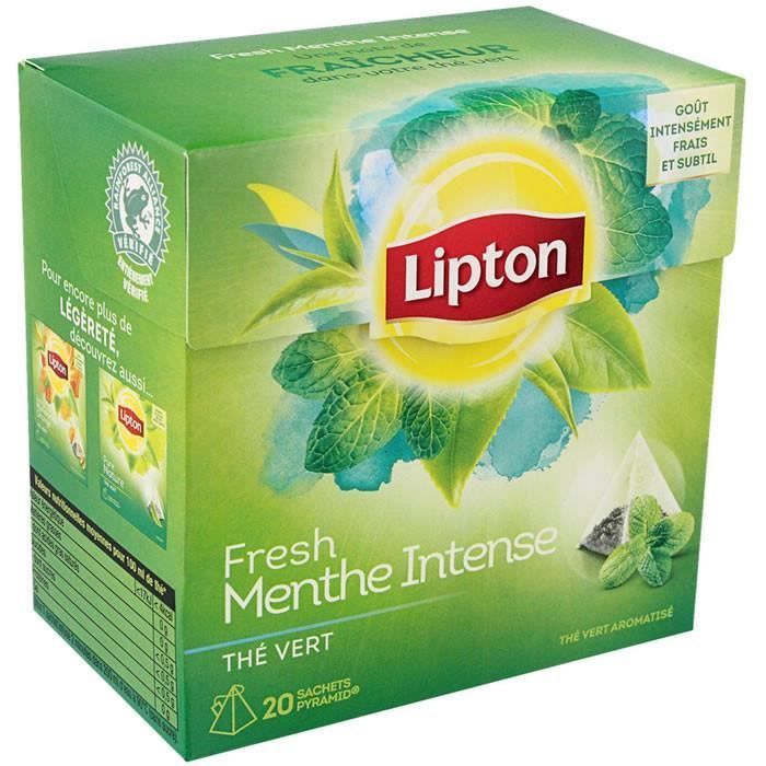 Cafe Moulu - LOT DE 3 - LIPTON - Thé vert menthe intense 20 Sachets pyramides