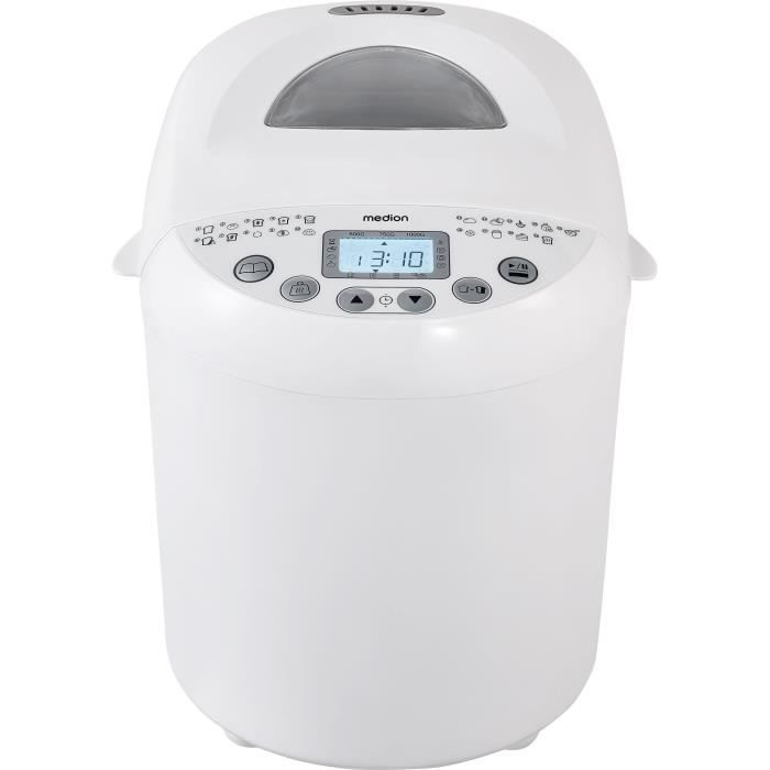 MEDION MD 11011 - Machine à pain - 19 programmes de cuisson - 3 niveaux de brunissage sélectionnables - 550 watts - 1000g