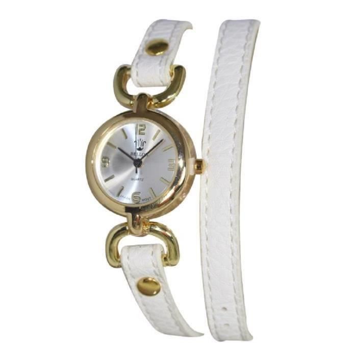 montre bracelet femme double tour cuir blanc gold bellos paris
