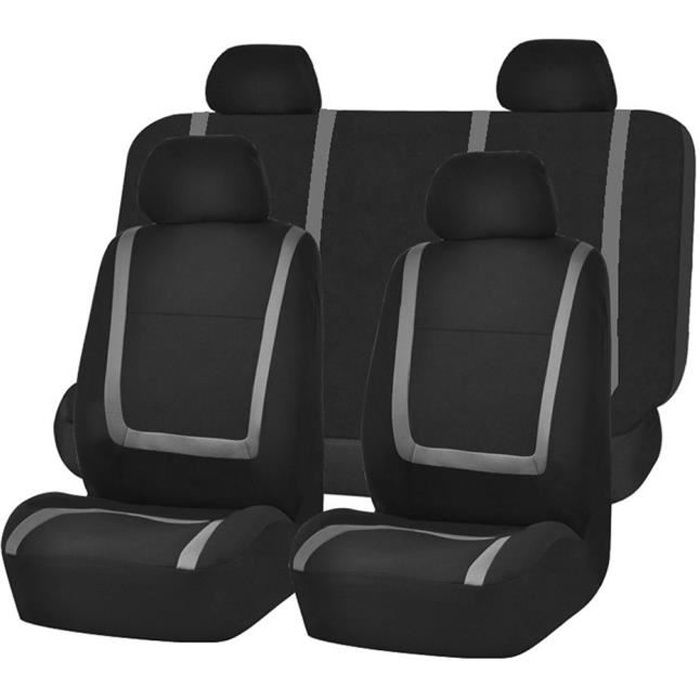 9 pcs-set Housse de siège de voiture universelle respirante douce et chaude - noir et gris