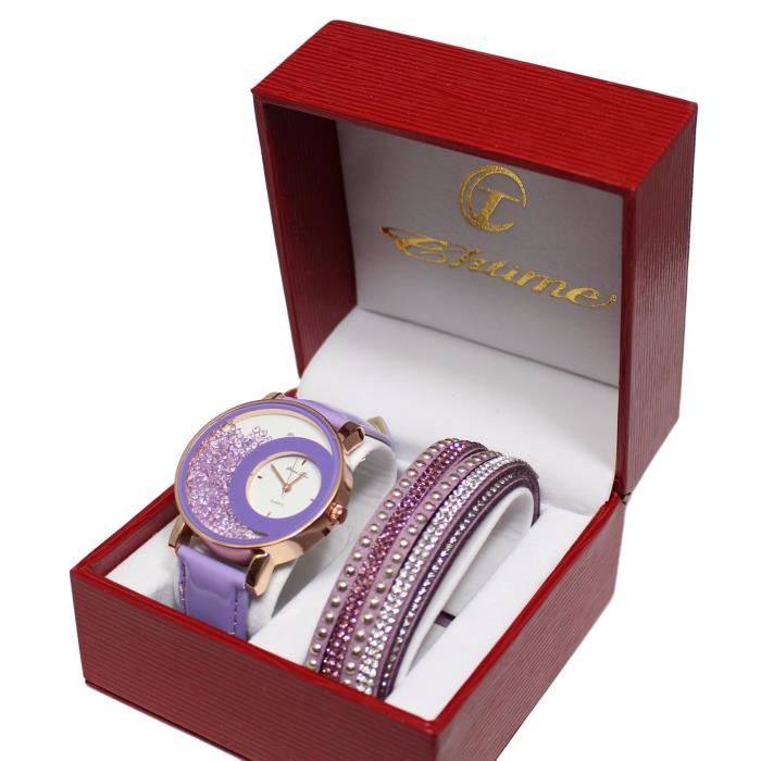 montre femme cuir bleu cadran cristal strass Collection dolce vita