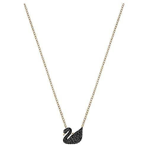 Swarovski - Collier Pendentif Iconic Swan, noir, Métal doré rose