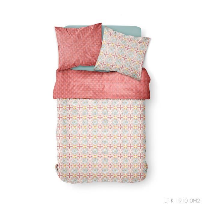 Parure de lit 2 personnes 240X260 Coton imprime rouge Art deco SUNSHINE