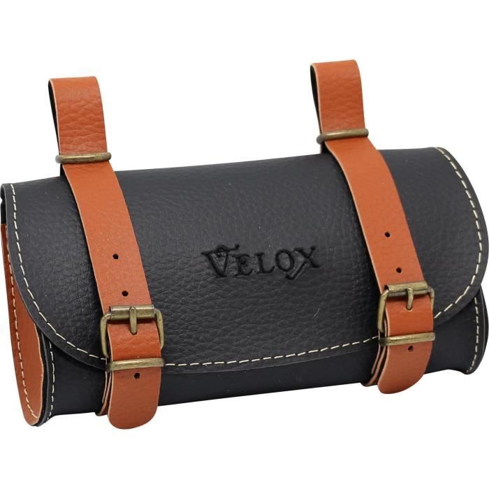 SACOCHE DE SELLE VELOX® VINTAGE SIMILI CUIR GRAINÉ NOIR/CARAMEL