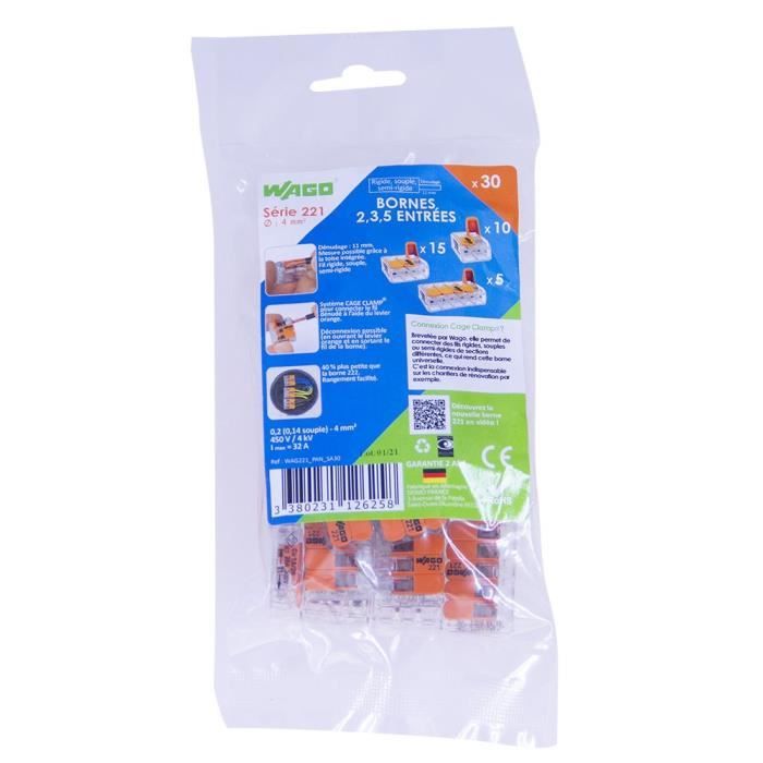SACHET DE 30 BORNES 2-3-5 ENTREES WAGO WAG221_PAN_SA30