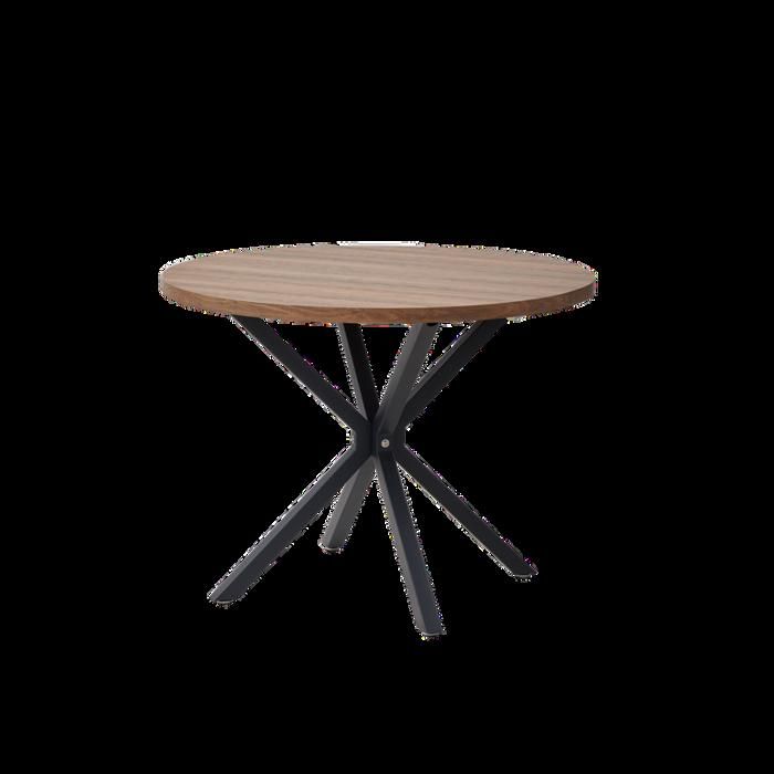 BenyLed Table ronde avec pieds robustes en forme de X, 100cm*100cm*76.5cm pour cuisine, petit espace (Grain de Bois foncé)