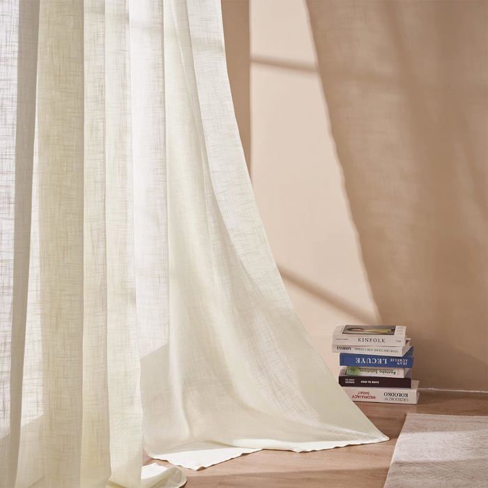Rideaux Voilage Gris-bleu 140x245 Cm - 2 Pièces, Tissu Lin Mélange OEKO-TEX, Lumière Douce Et Intimité | Œillets Pour Tringle Standard