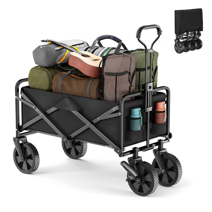 Chariot De Jardin Pliable Pour 4 Enfants – XXL Avec Banquette Amovible, Roues Tout-terrain, Frein, Toit