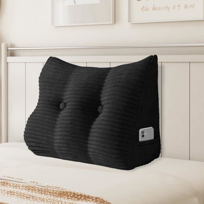 VERCART Coussin de Lecture Cale Dos Coussin à Coins Coussin Incliné velours côtelé Noir 80CM VERCART Coussin de Lecture Cale Dos Coussin à Coins Coussin Incliné velours côtelé Noir 80CM