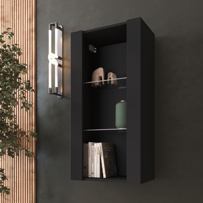 Vitrine Murale Komodee TIVOLI - sans LED - Noir - Facades en Mat - 50 x 100 x 29 cm