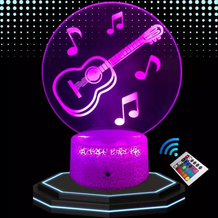 Lampe de Chevet - 3D LED - Guitare - Multicolore - Télécommande - Ambiance Unique