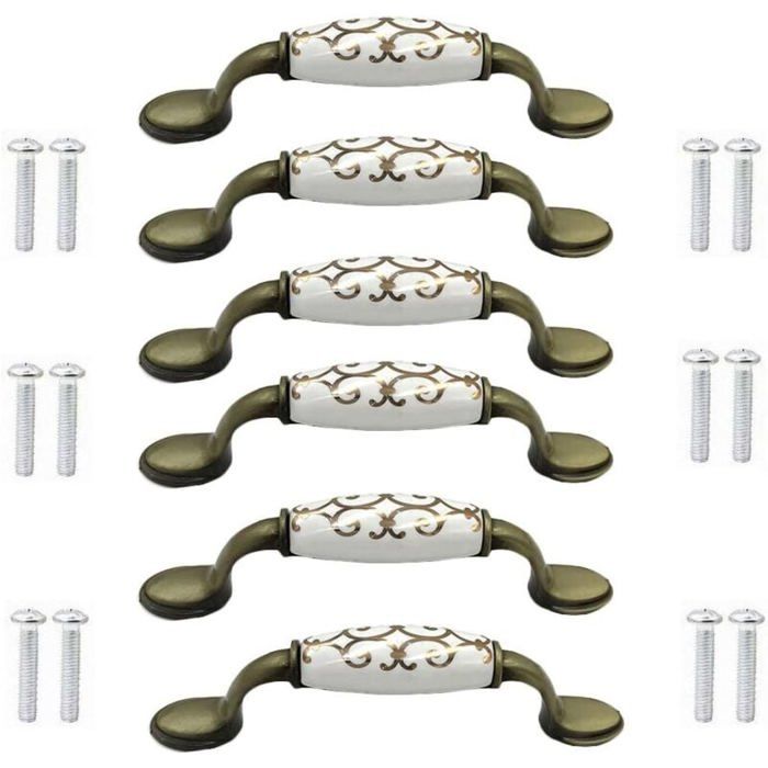(6 pièces) boutons de porte en céramique en alliage de bronze pour armoire armoire garde-robe poignée en bronze de style chinois