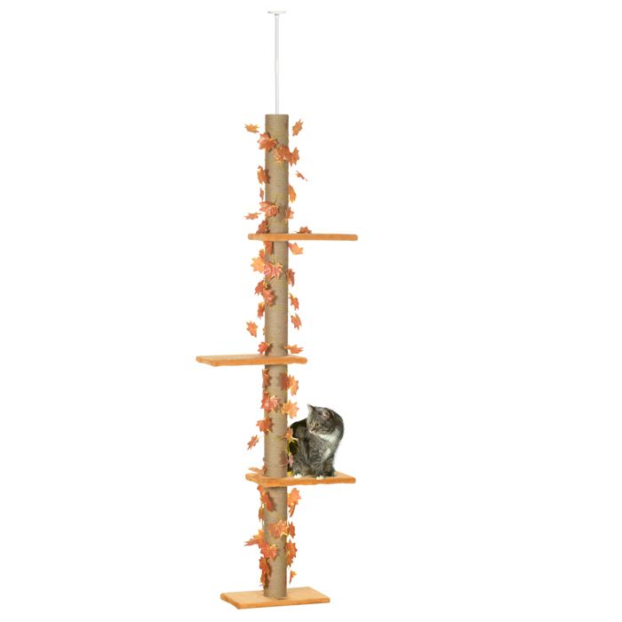 Comparer les prix de Arbre à chat tour H. réglable 202-242 cm - feuilles décoratives d'automne - jute naturelle peluche orange