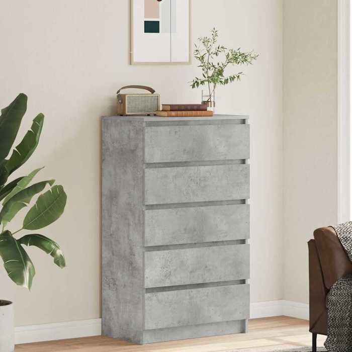 (SOLDE dété) Commode - Décor salon/Dessus robuste - Gris béton 60 x 36 x 103 cm Bois dingénierie *aspect pratique9136542