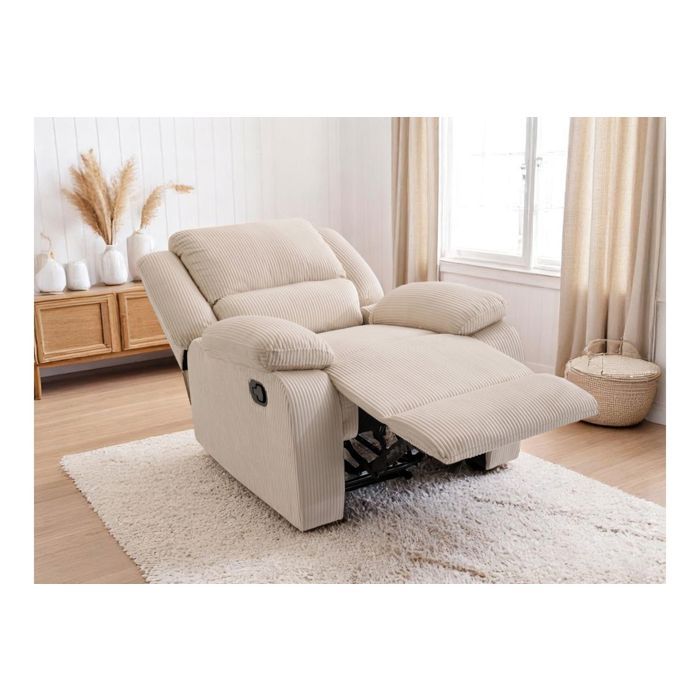RELAXXO - Fauteuil relaxation manuel LEO en velours côtelé - Beige RELAXXO - Fauteuil relaxation manuel LEO en velours côtelé - Beige