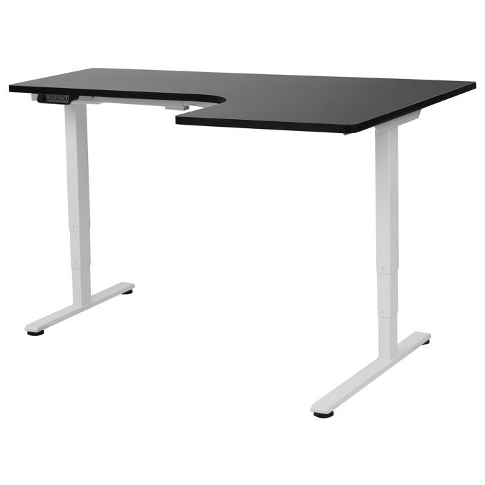 Bureau dangle à droite ajustable électriquement 160 x 59 cm blanc et noir DESTINES Bureau dangle à droite ajustable électriquement 160 x 59 cm blanc et noir DESTINES