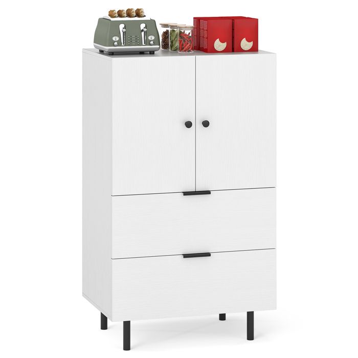 COSTWAY Armoire Rangement avec Tiroirs 2 Portes Pieds en Métal Petite Meuble Rangement pour Chambre Salon Cuisine Blanc COSTWAY Armoire Rangement avec Tiroirs 2 Portes Pieds en Métal Petite Meuble Rangement pour Chambre Salon Cuisine Blanc