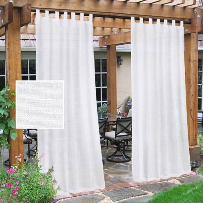 Rideaux transparents blancs pour terrasse brise-vue imperméable lumière filtrée avec attaches autocollantes amovibles Étiquette