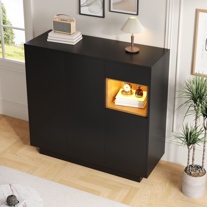 Meuble a chaussures 105x39.5x100.5 cm avec tiroir Armoire à chaussures avec étagères réglables Meuble entree en noir