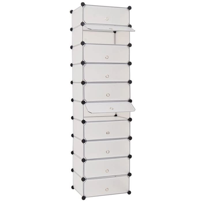 Armoire à chaussures - vidaXL - 10 compartiments - Blanc - 47x37x172 cm - Panneaux en plastique - Cadres en acier