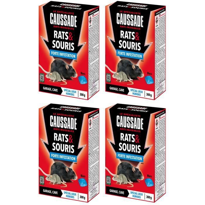 CAUSSADE Anti Rats & Souris - Forte Infestation - Lieux Très Humides - 40 Appâts Blocs - 4x300g CARSBL300NX4