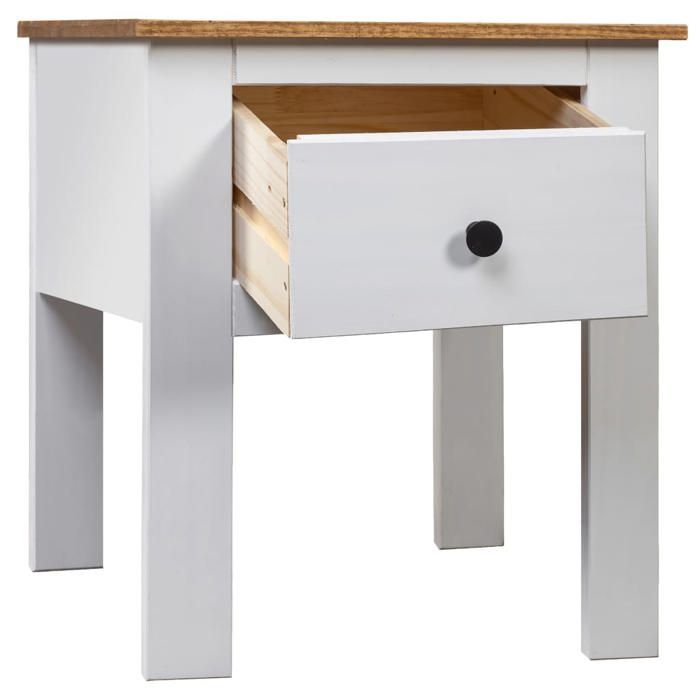 Table de chevet en pin - GKO - Blanc - 46x40x57 cm - Bois de pin massif - 1 tiroir - Poli peint et laqué